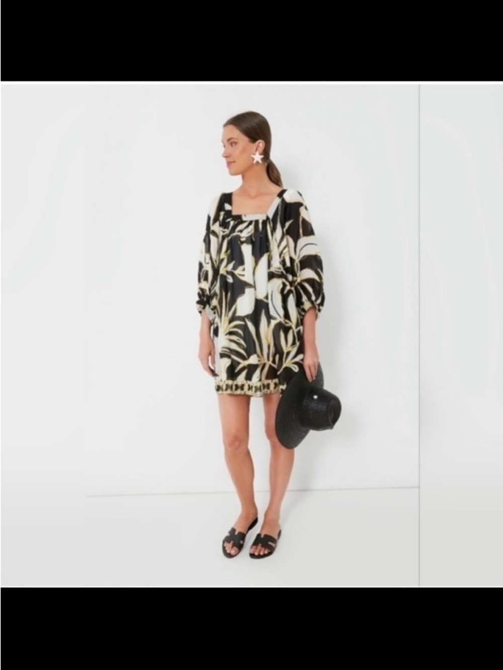 NWOT Tuckernuck Mod Iris Coverup Balloon Sleeve Mini Dress Black/Gold/white Sz S